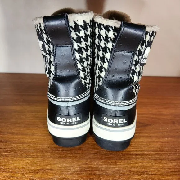 SOREL Leather Warm Lining Waterproof Winter Snow Boots Women (6) Black/White - Picture 4 of 16